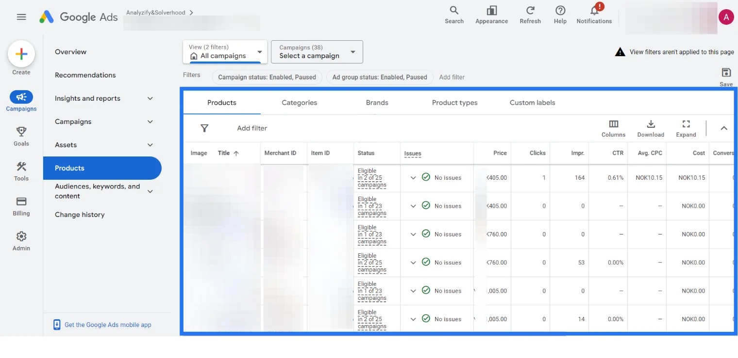 Product Performance Analysis in Google Ads