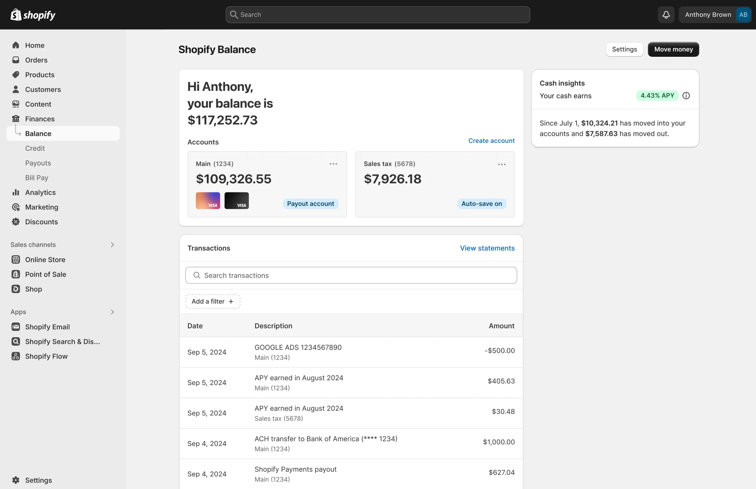 Shopify Plus feature: shopify balance