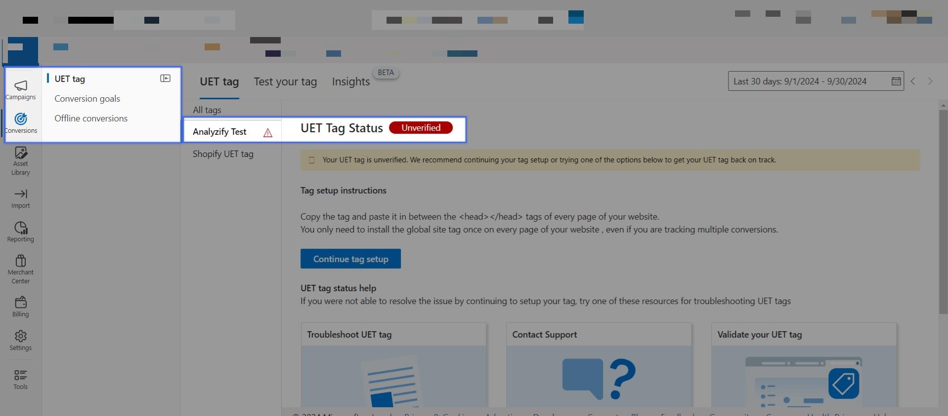 Verify UET Tag Implementation