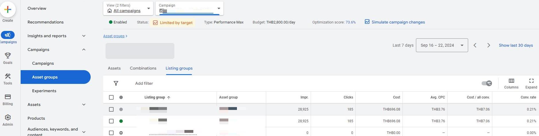 Pmax Report Listing Groups report
