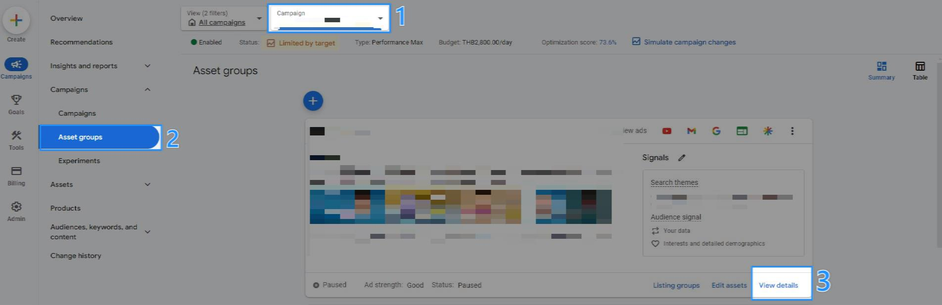Asset Details and Combinations Optimizing Ad Performance