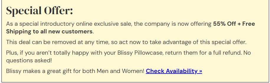 Bissy Silk Advertorial Analysis special offer