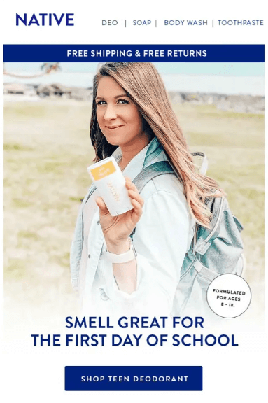 back-to-school marketing strategies email campaigns for native deodorant