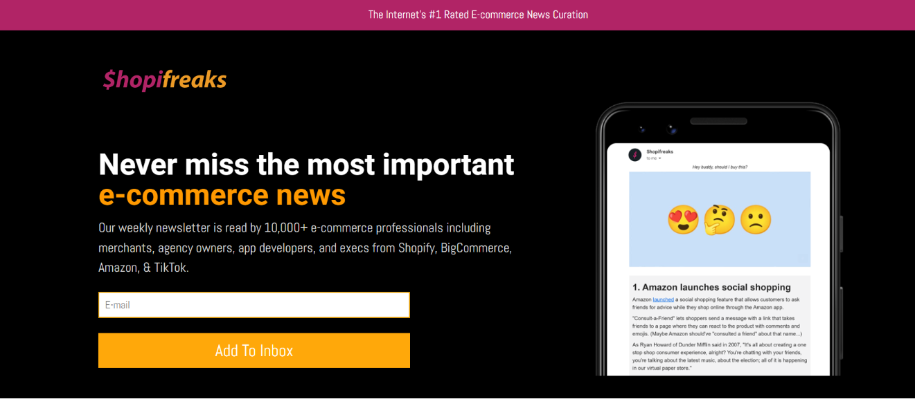 top ecommerce newsletters shopifreaks