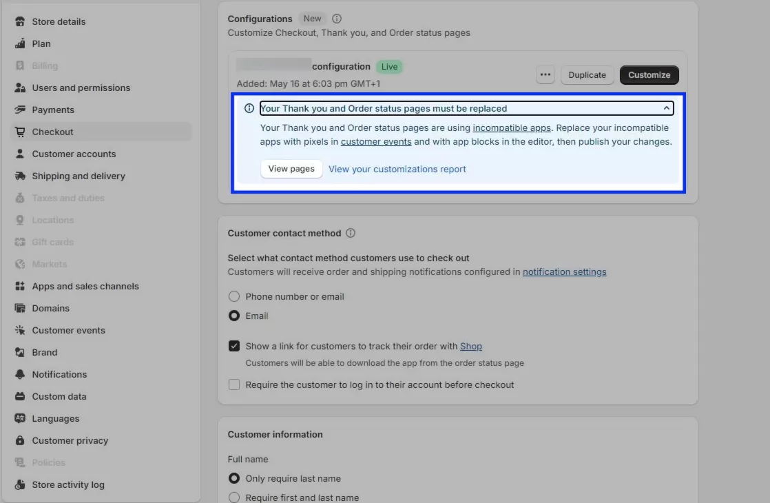 1: Your Thank you and Order status pages must be replaced