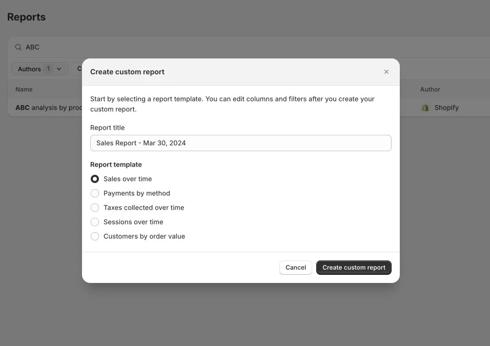 Can I create custom reports in Shopify? 