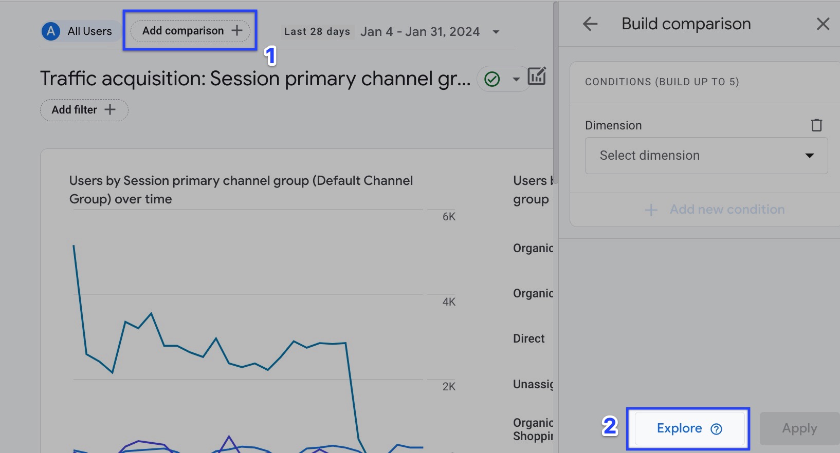 Customizing the Traffic Acquisition Report - GA4