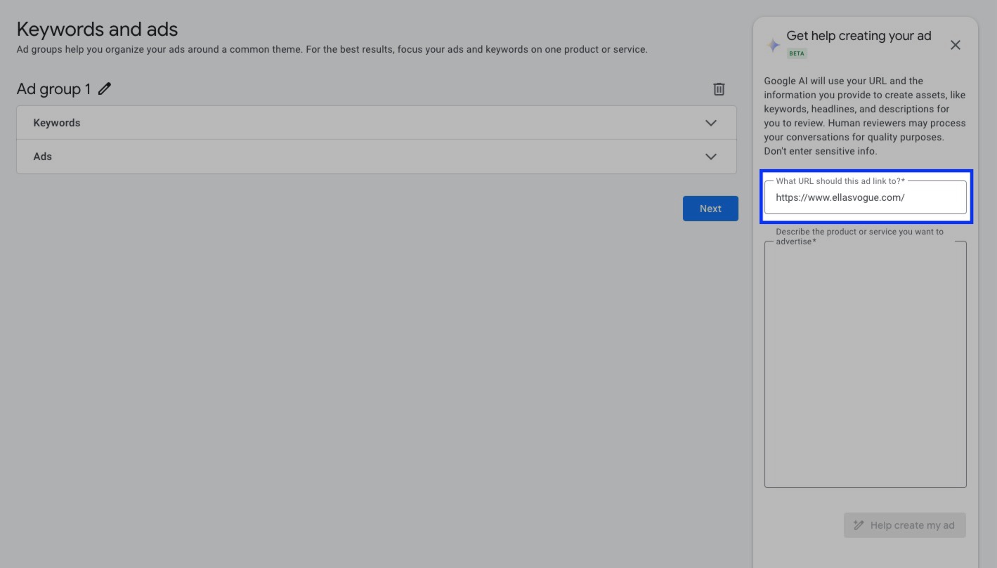 Typing URL in Gemini-Powered Chat