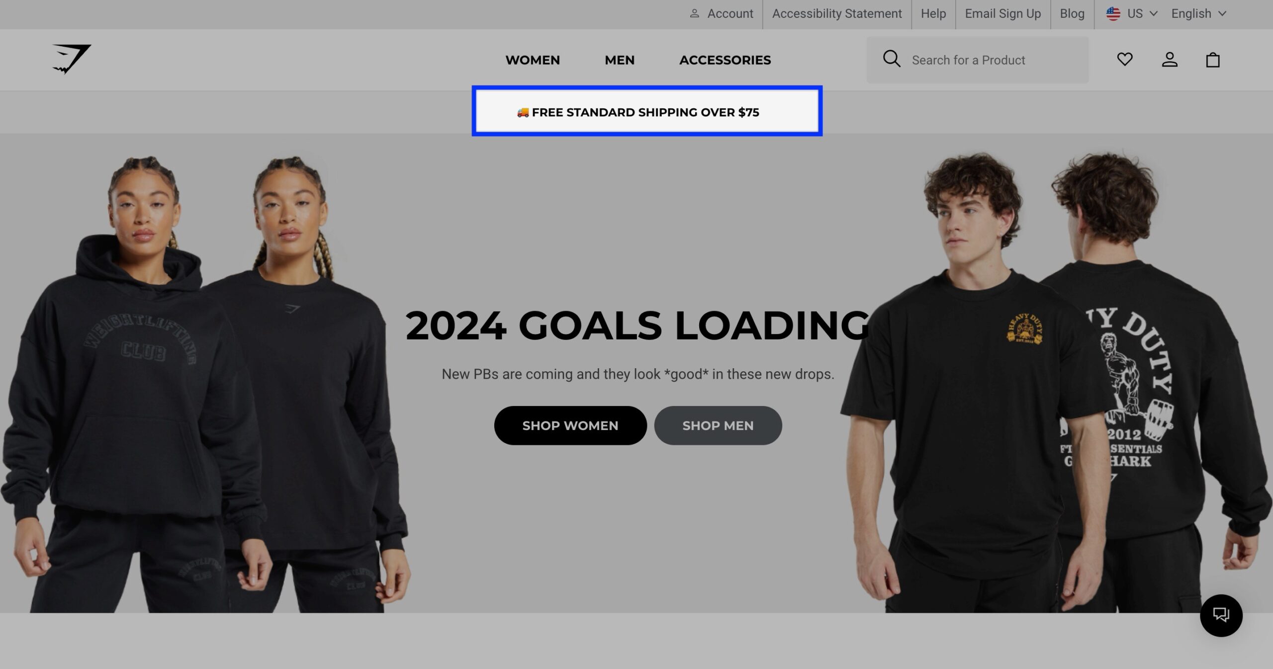 Free Standard Shipping by Gymshark