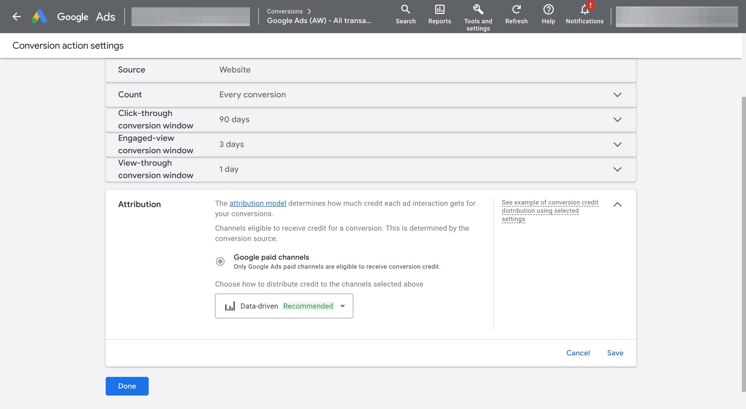 Attribution Settings - Google Ads