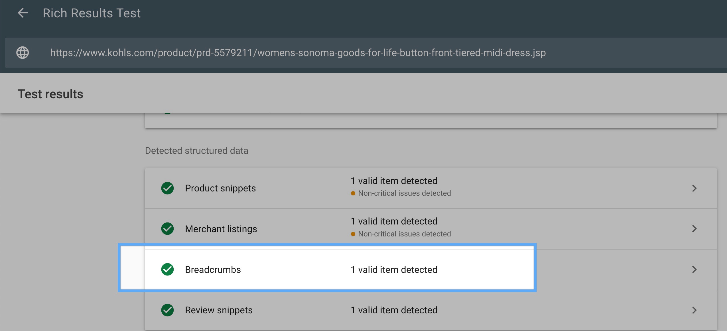how a breadcrumb looks like on a product page
