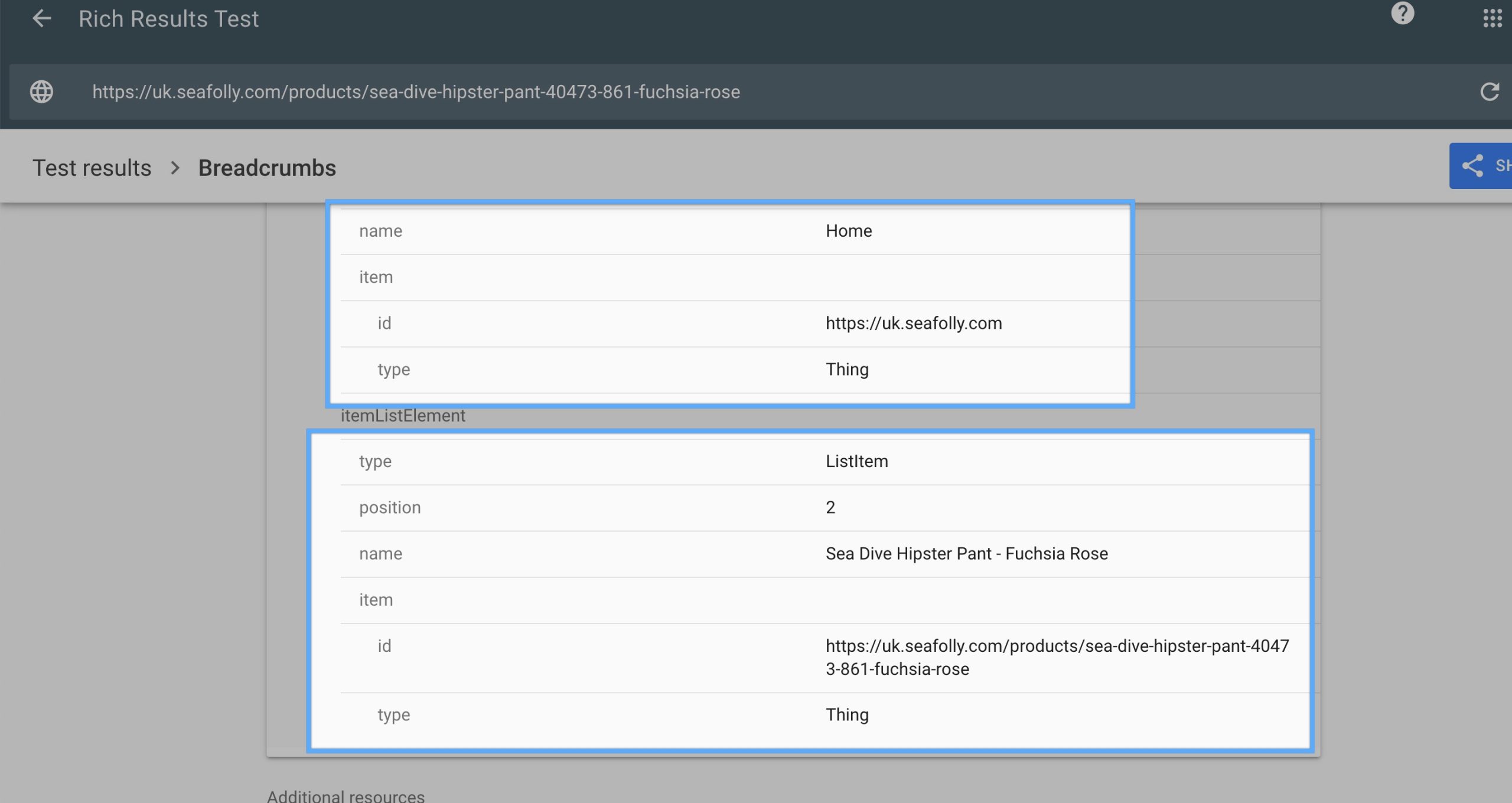 how a breadcrumb looks like on a Shopify Page