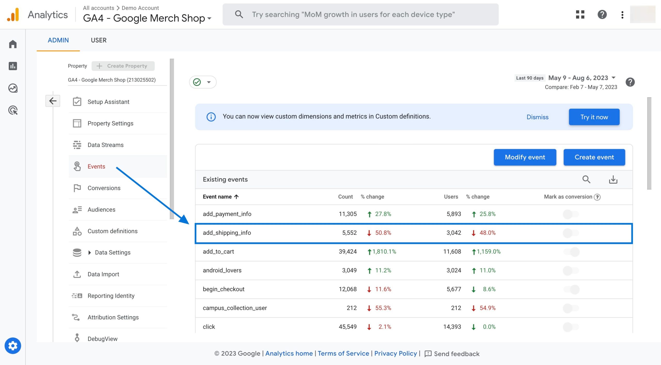 Add shipping info event - GA4 -Shopify