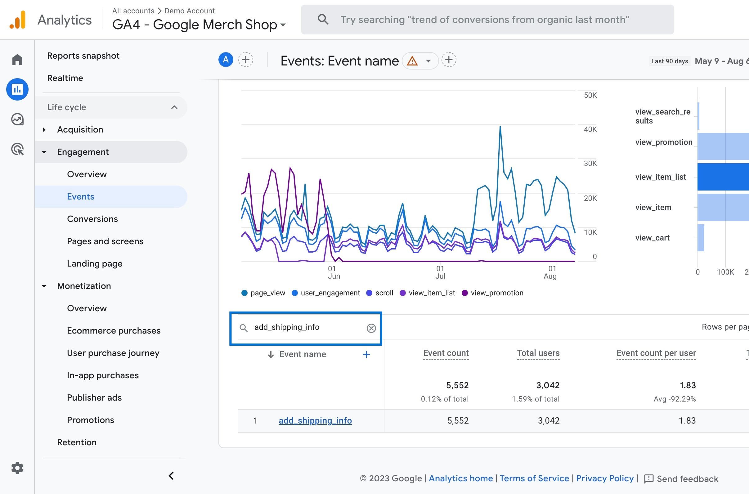 Add shipping info in events report - GA4