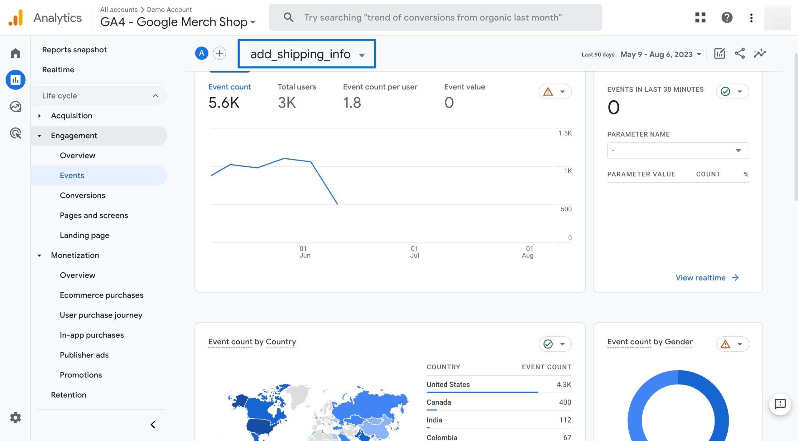 Add shipping info details in events report - GA4