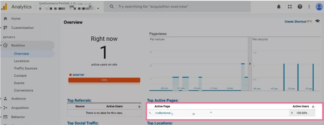 Google Analytics real time report