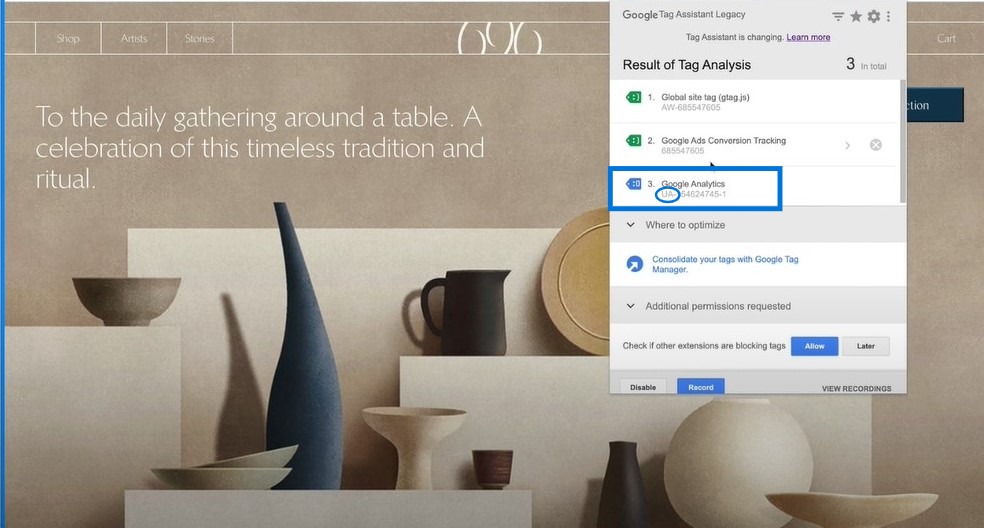 Checking the GA4 Property with Google Tag Assistant