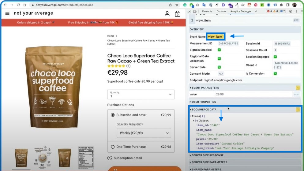Checking Product Product Page Events with Analytics Debugger