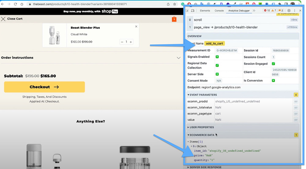 Shopify GA4 Debug - Analytics Debugger Cart Events