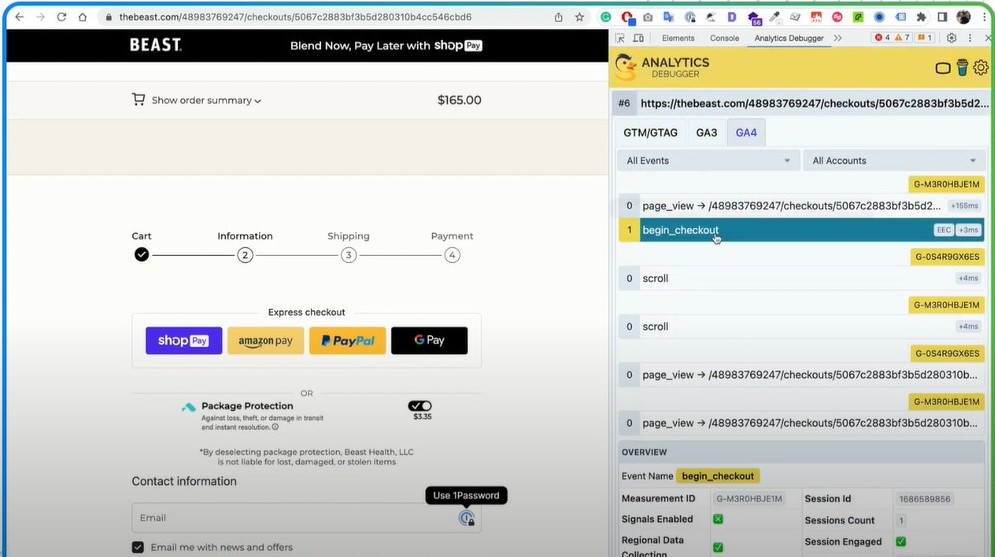 Shopify GA4 Debug - Analytics Debugger Checkout Event
