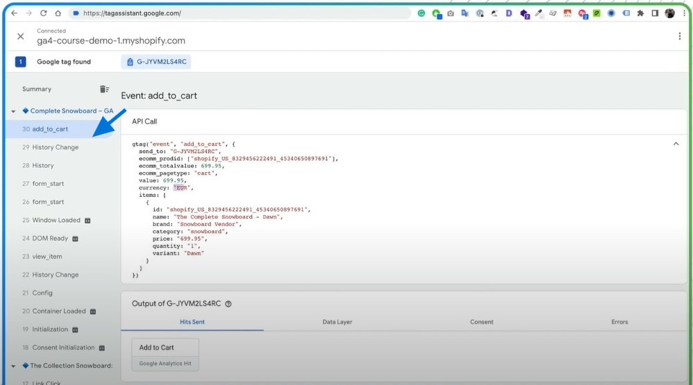 Shopify GA4 Debug - Analytics Debugger Cart Level Data
