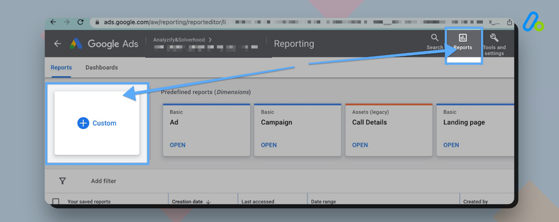 Google Ads Create Custom Report