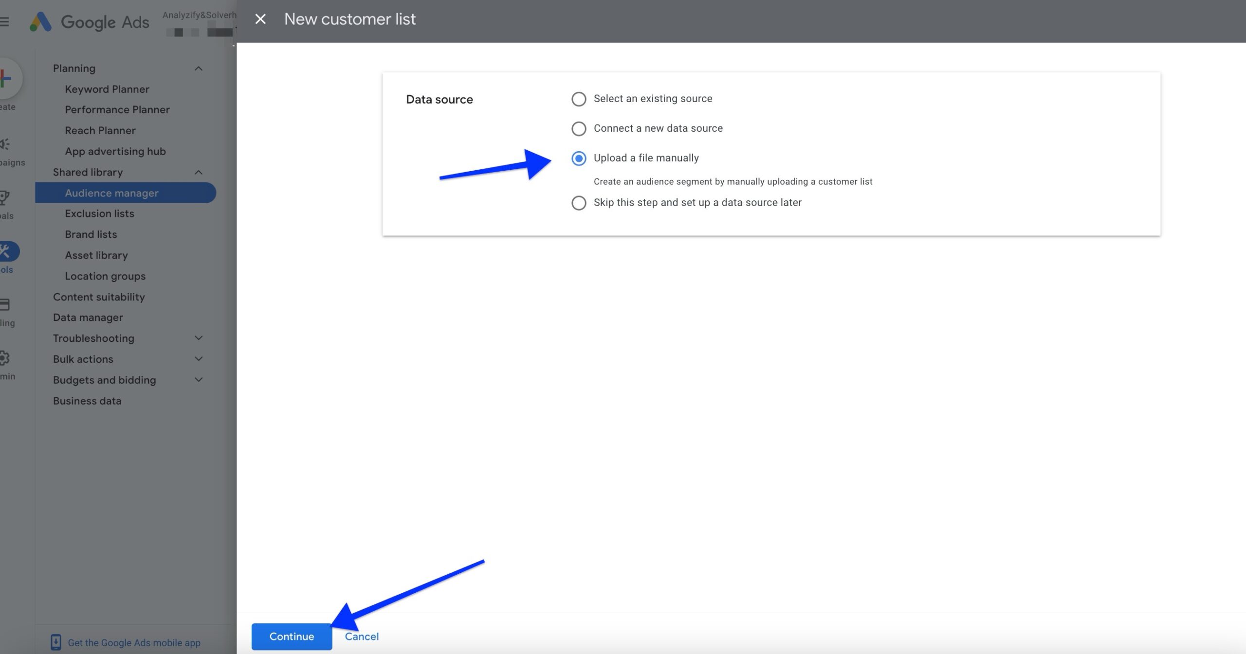 Creating a customer list in Google Ads