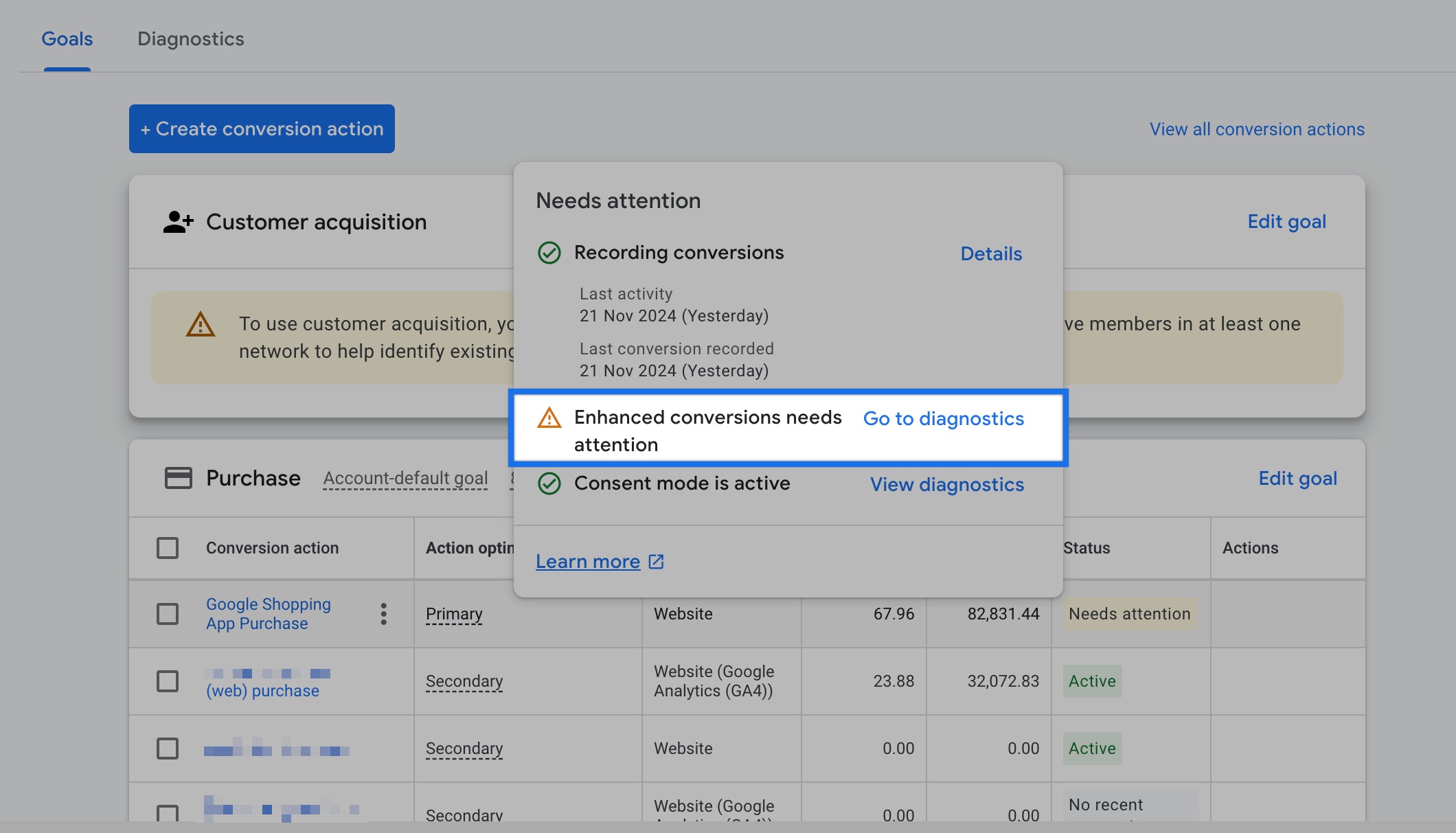 Enhanced conversions needs attention - Google Ads
