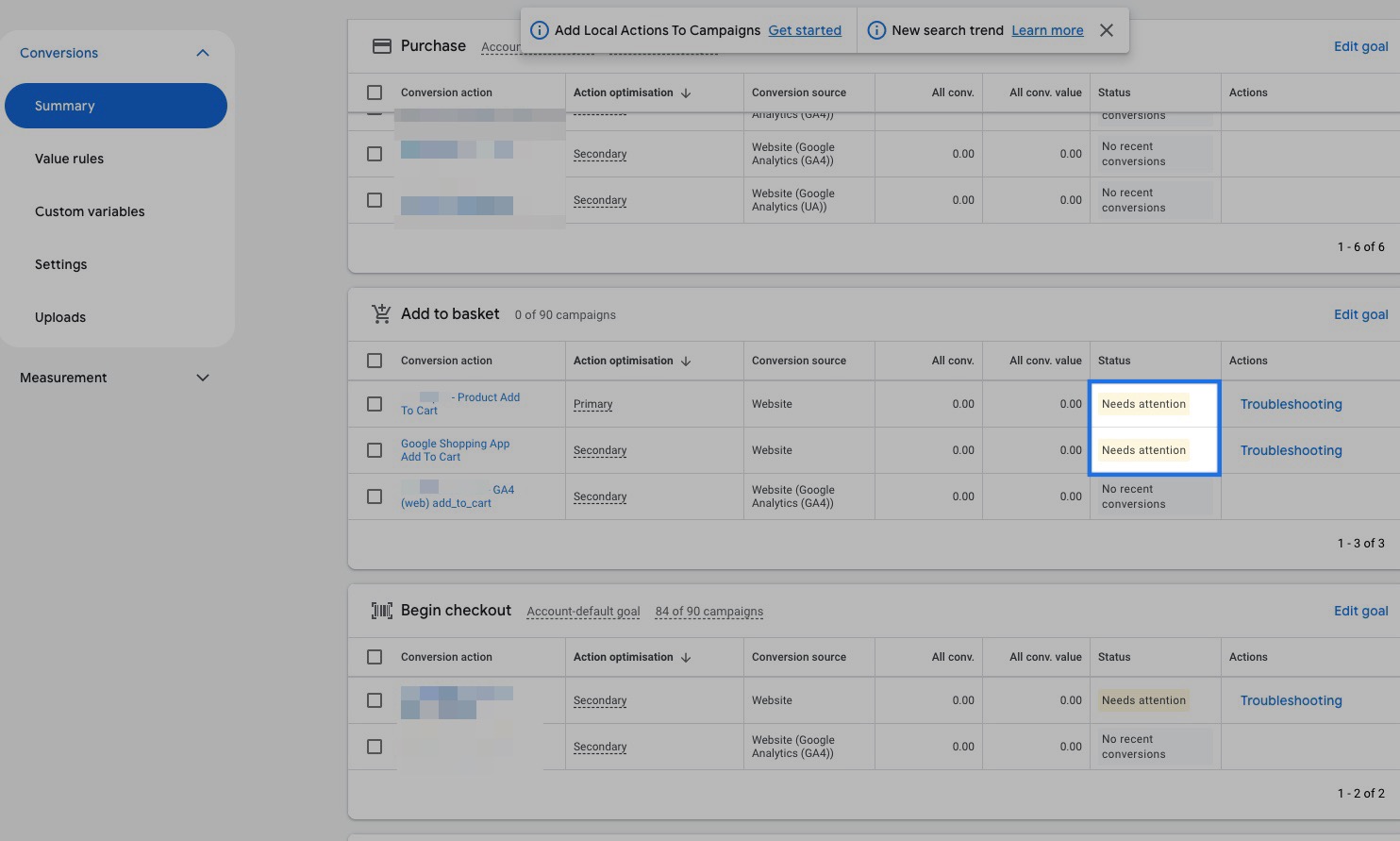 Add to cart conversions in Google Ads