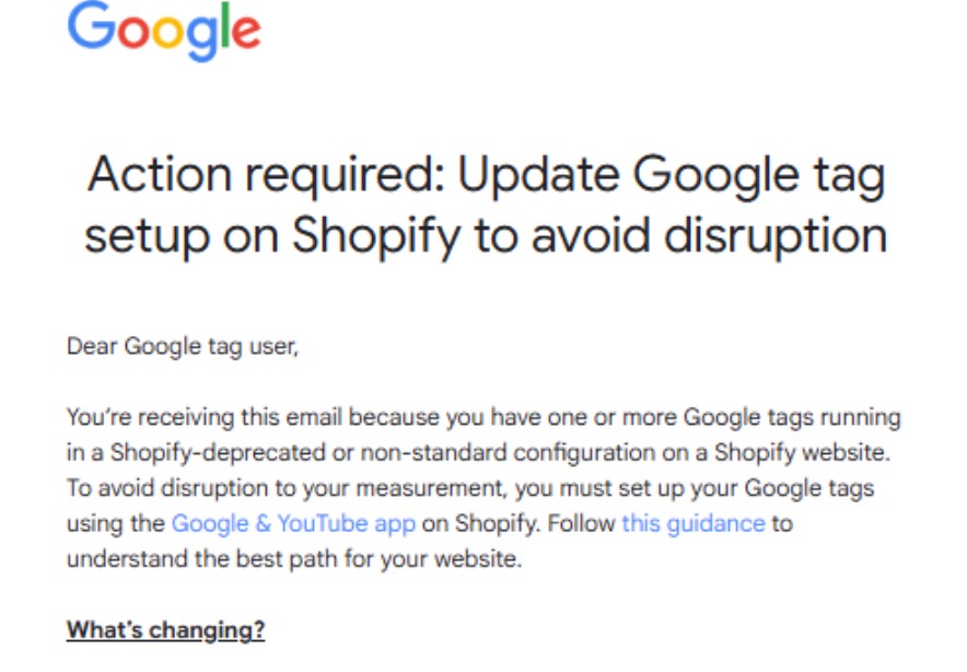 Update Google tag setup on Shopify to avoid disruption