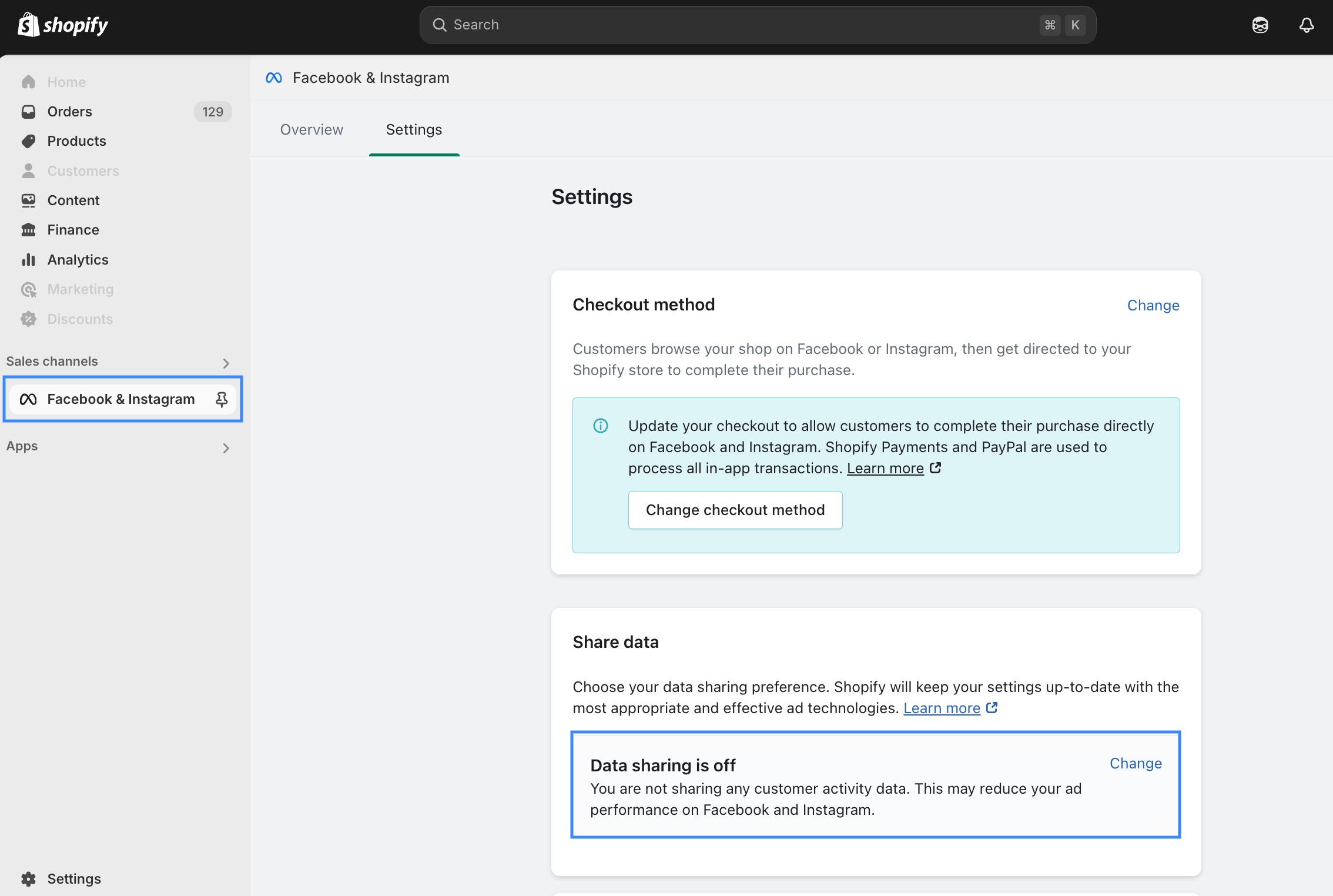 set up meta (facebook) server-side tracking - disabling data sharing on facebook app