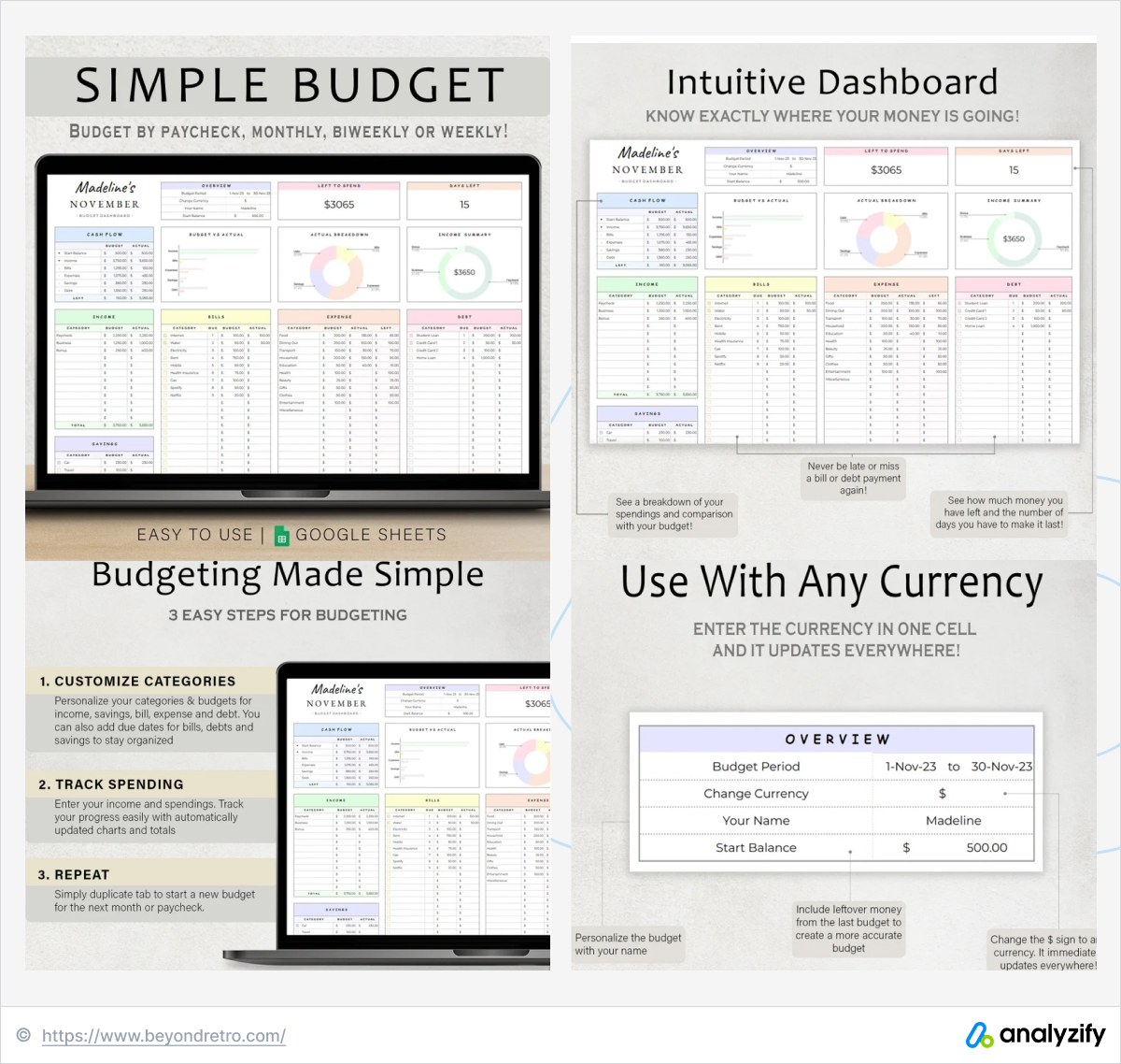 Etsy Digital Products Monthly Budget Planners for Google Sheets