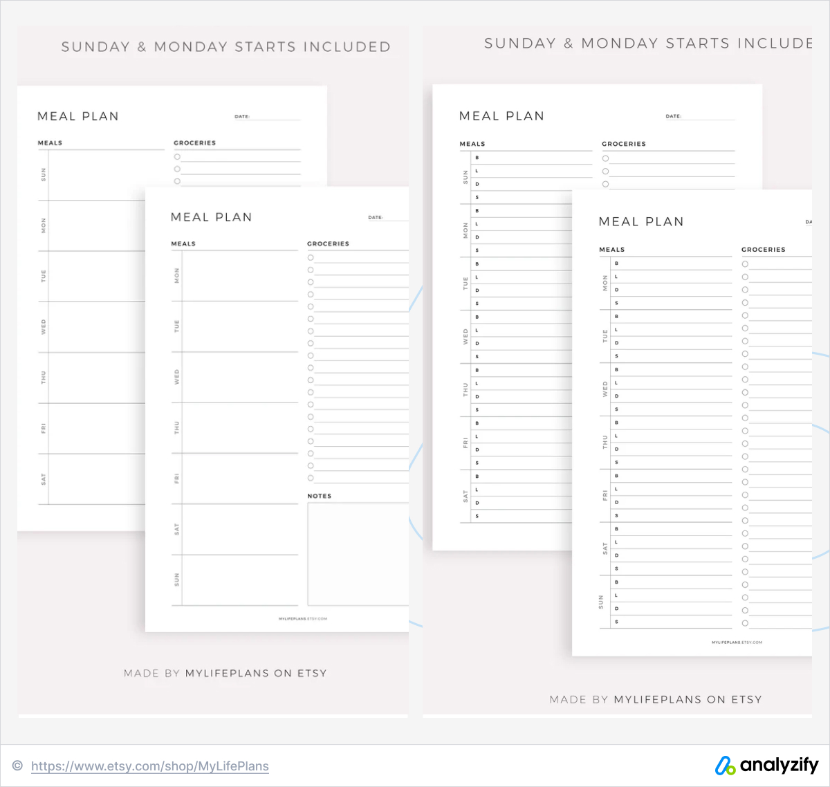 Meal Planners with Grocery Lists