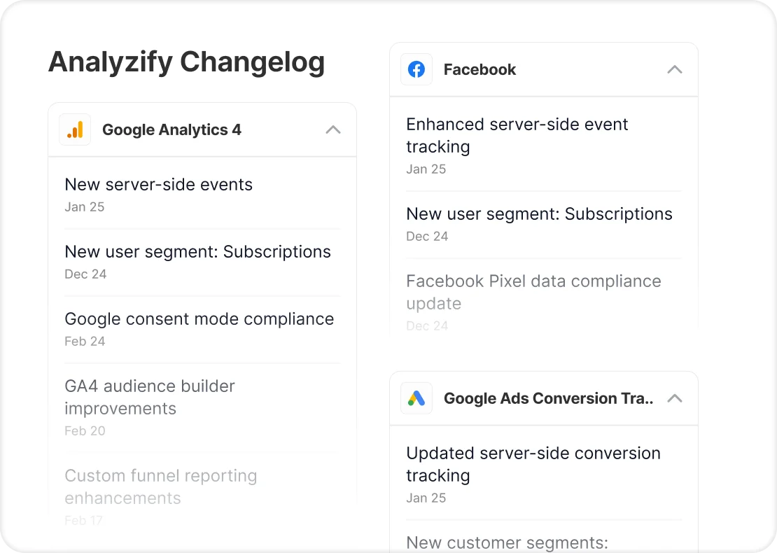 Analyzify updates and changelog