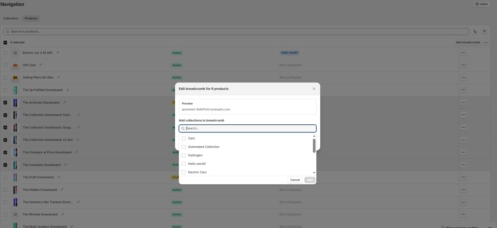 shopify breadcrumb management in bulk