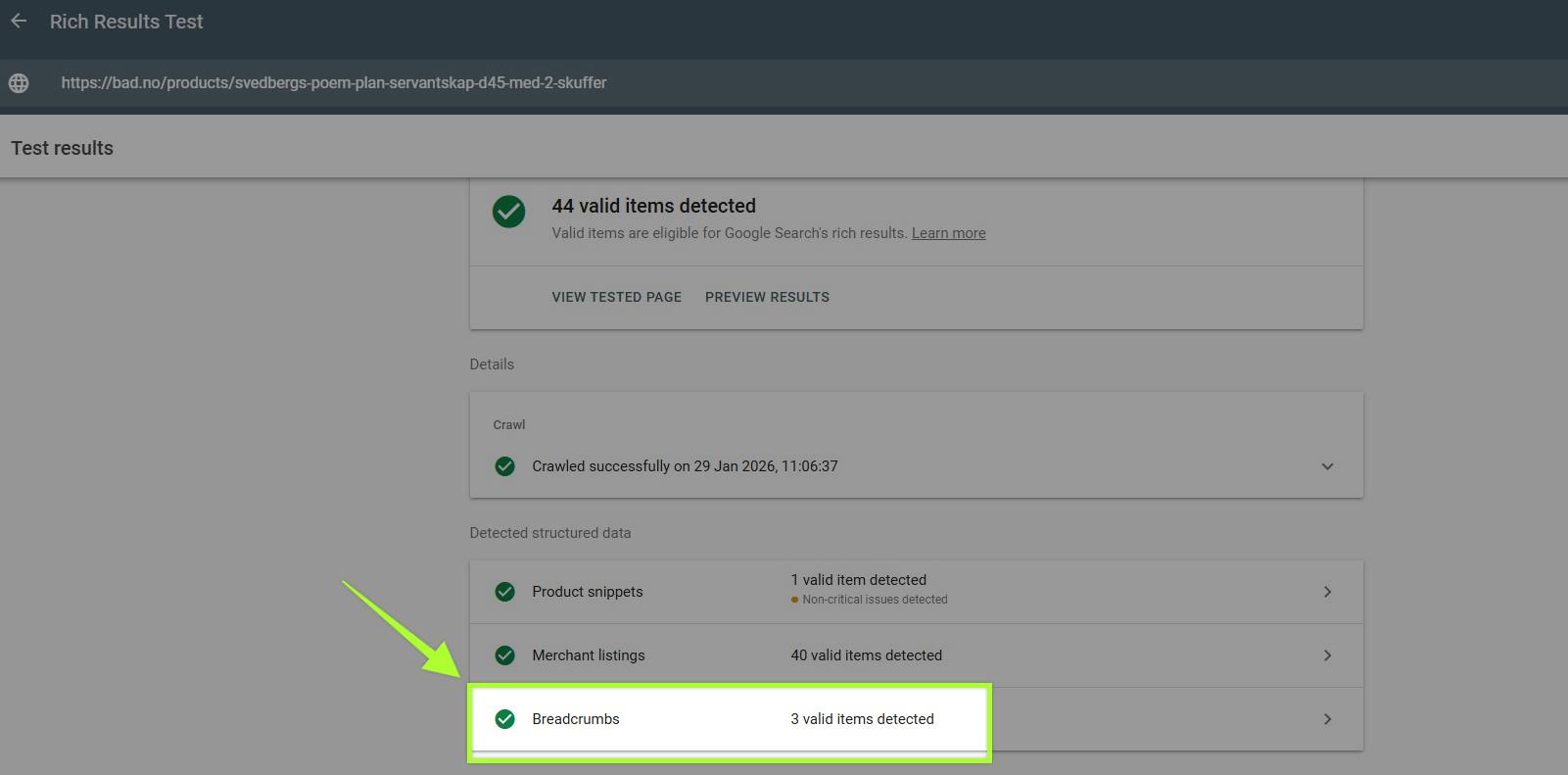 gogle Rich Results breadcrumbs