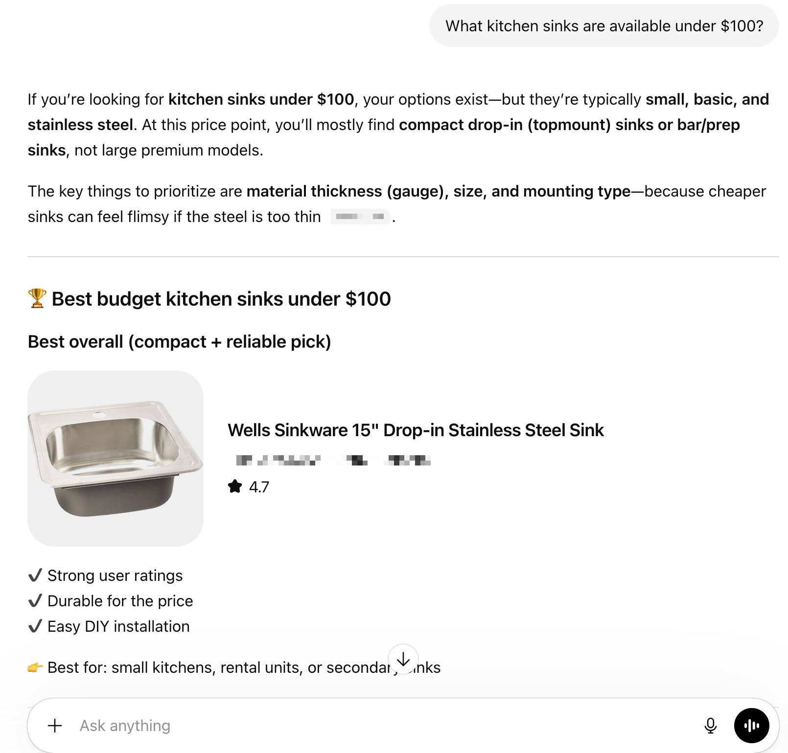 ai shopping example - chatgpt