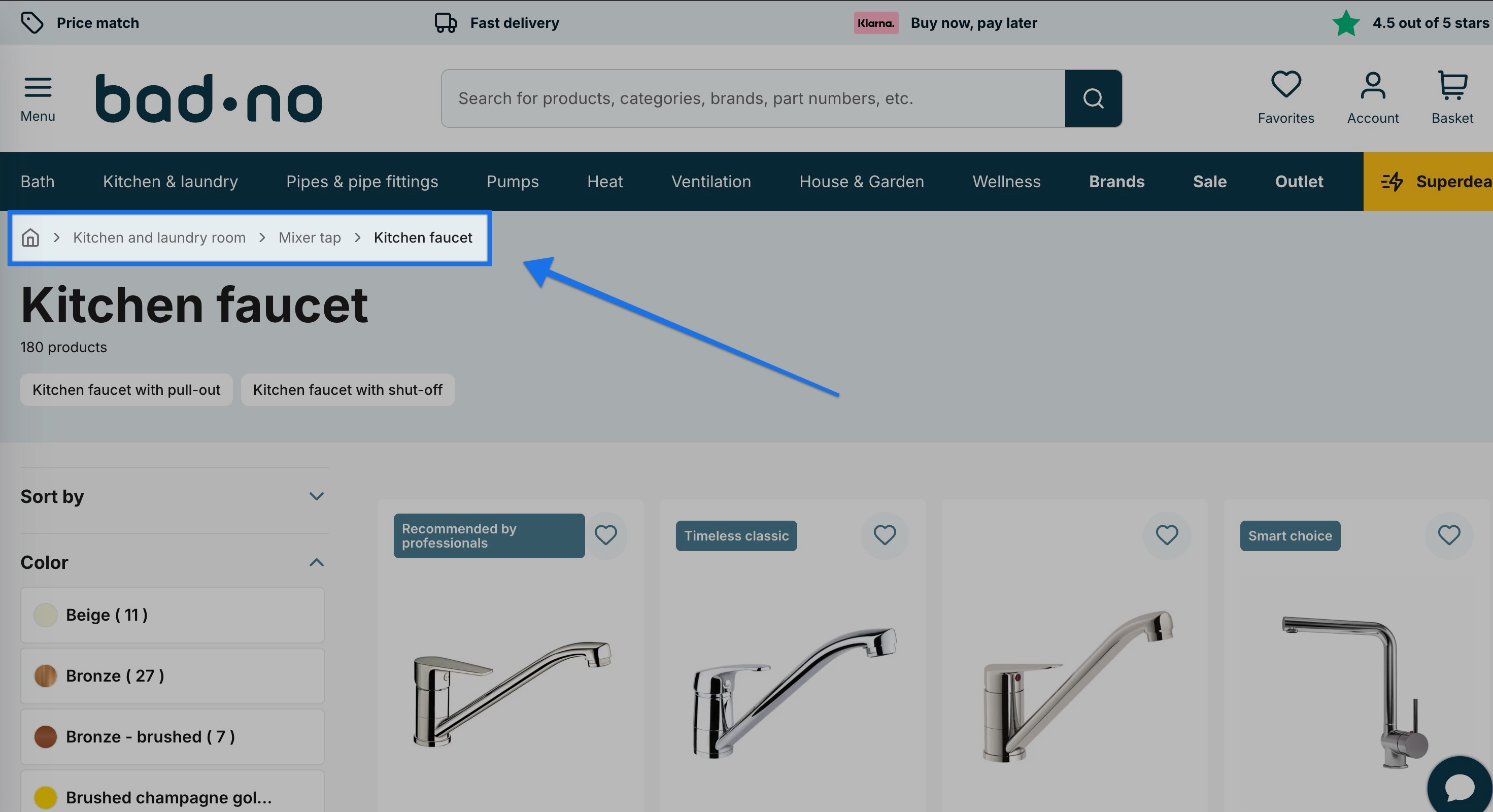 breadcrumb example - shopify store