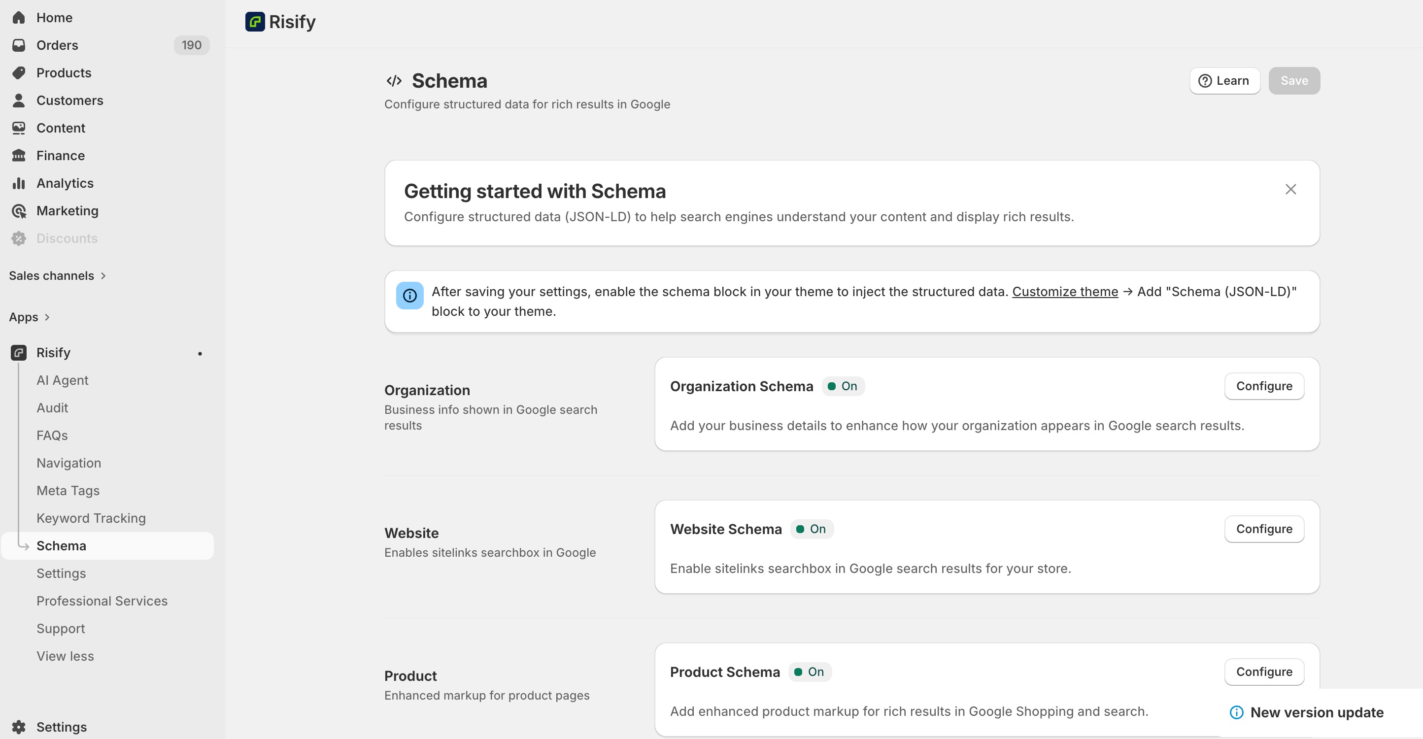setting up structured data - schima