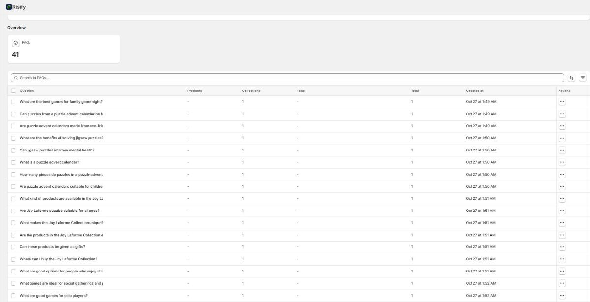 faq library on shopify - risify app