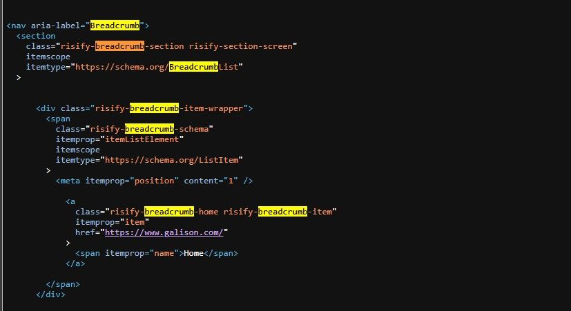 breadcrumb schema example of a shopify store