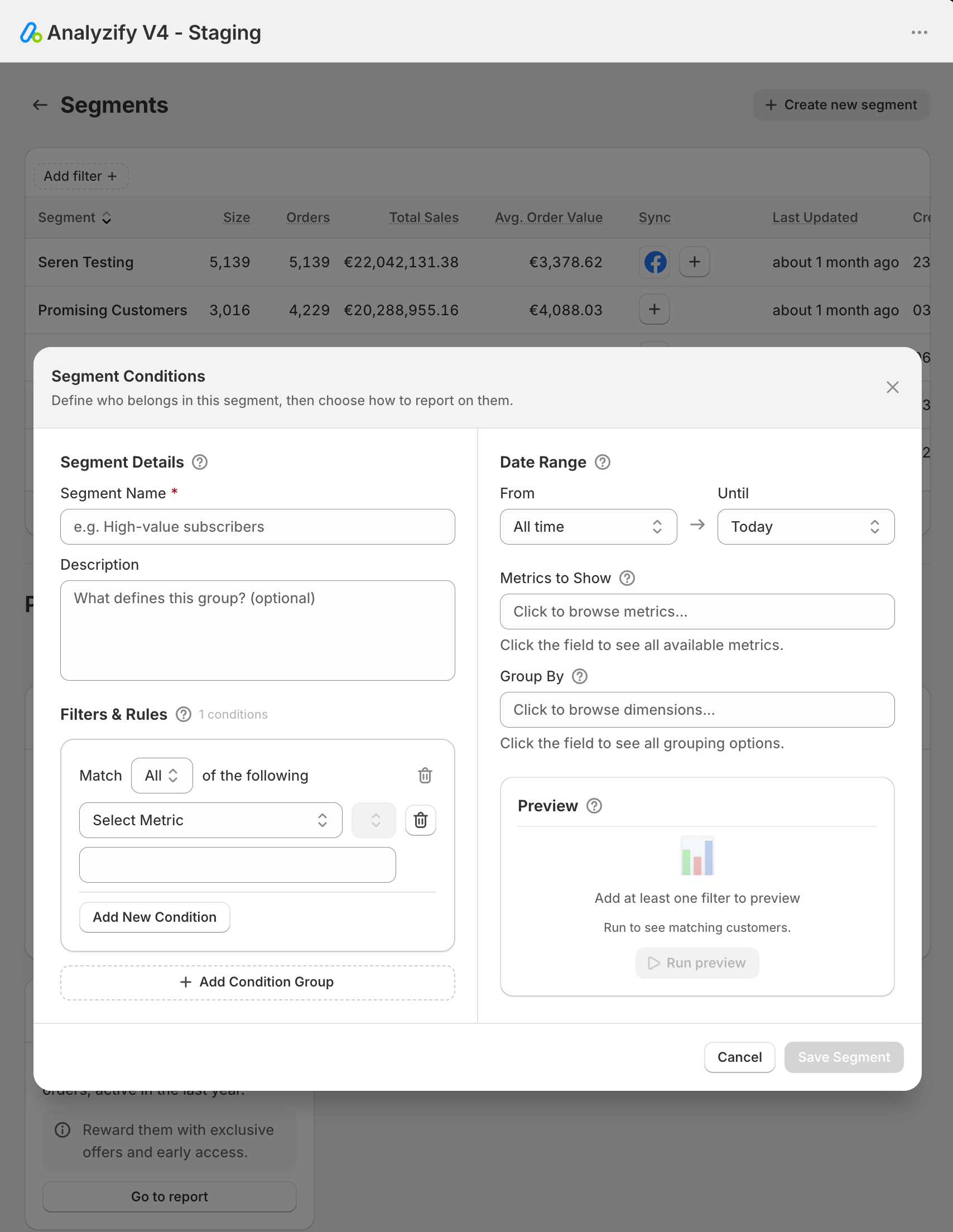 creating customer segments in shopify - analyzify app